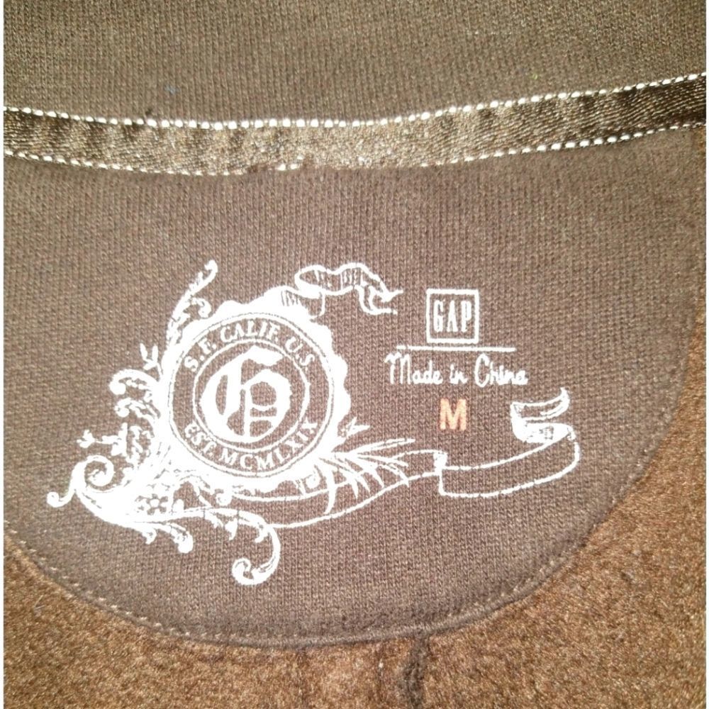 Gap Brown Distressed Button Down Collared Fleece … - image 8
